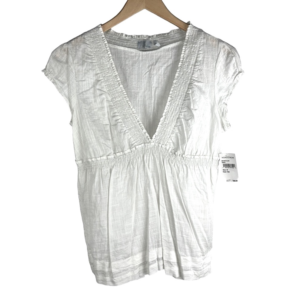 NWT Tildon V Neck Peasant Blouse Medium Off White Cream